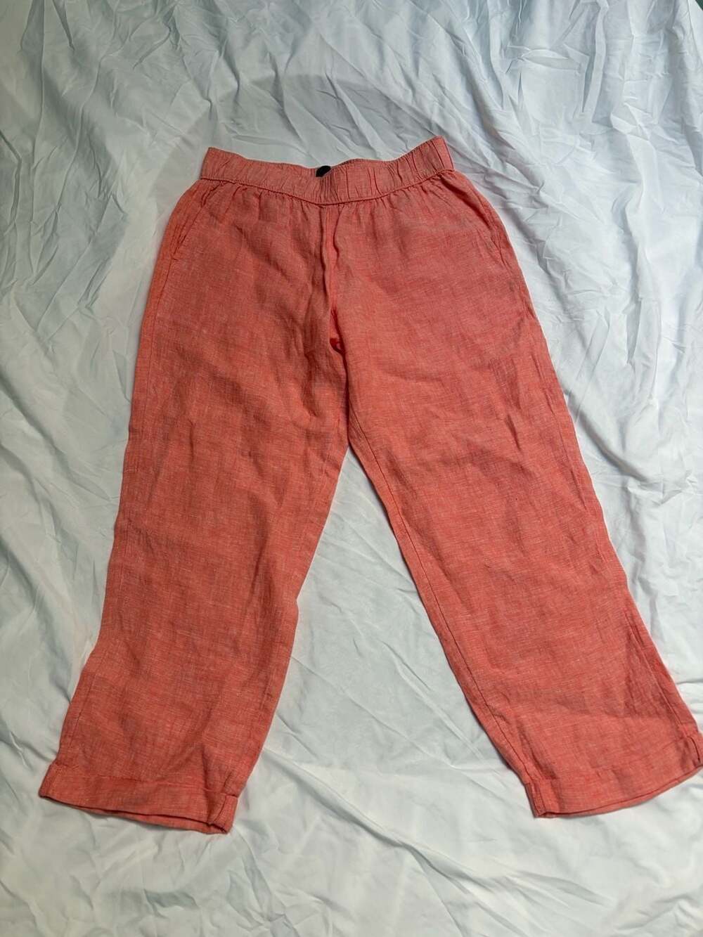 Rachel Zoe Women's Coral Orange 100% Linen Cropped Pants Size Small